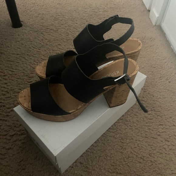 Black platform cork chunky heels - Picture 3 of 5